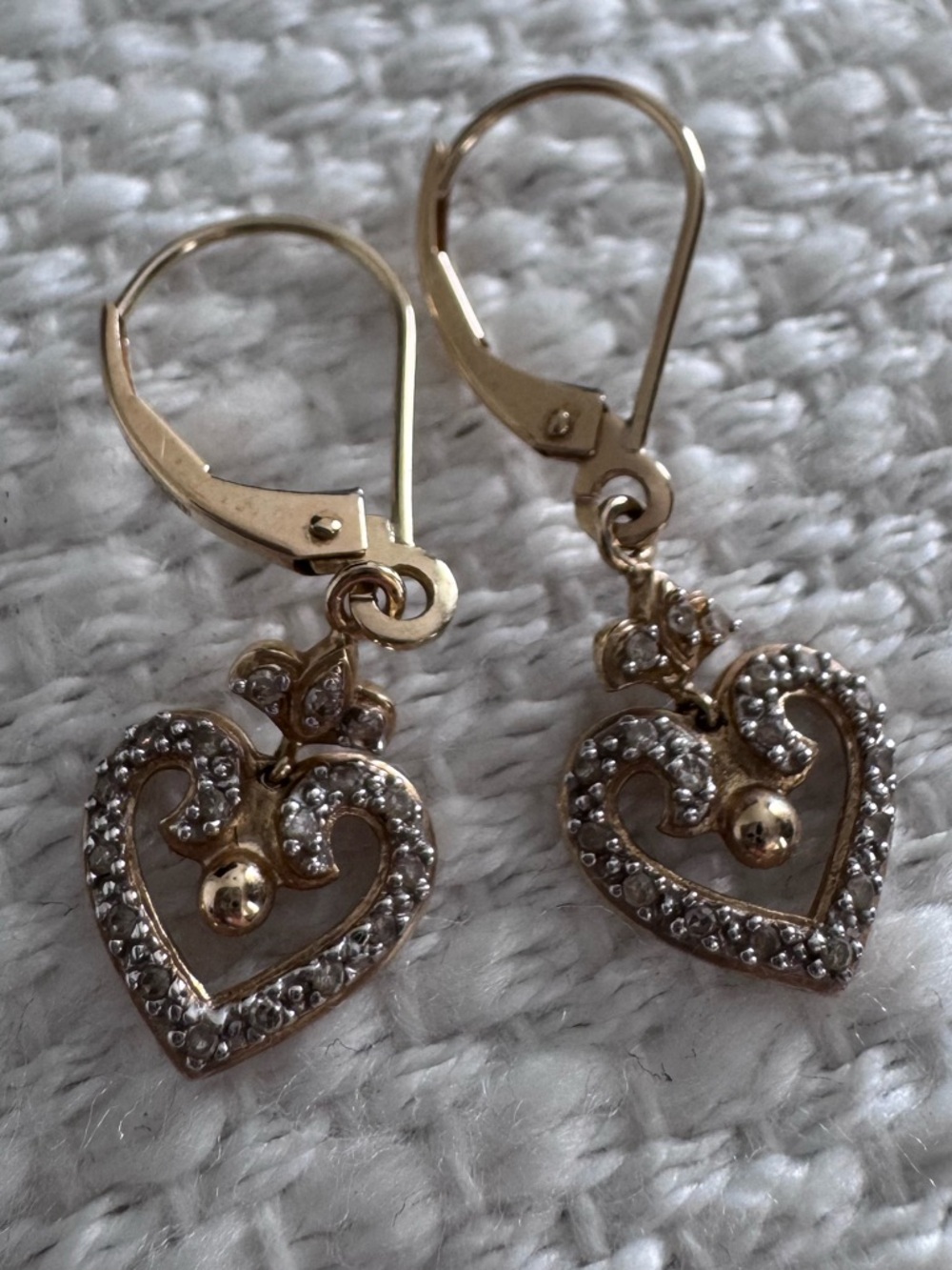 14K Gold Heart Dangle Earrings with Diamonds